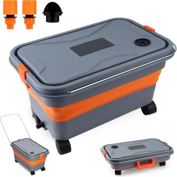 Foldable Car Wash Bucket 5 8 Gallon with Wheels and Drain Plug