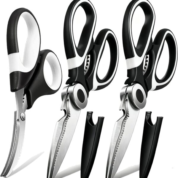 3 Pack Kitchen Scissors Set, Stainless Steel Heavy Duty for Poultry Food, Dishwasher Safe with Protective Sheath
